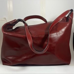 J Jill Red leather weekender bag